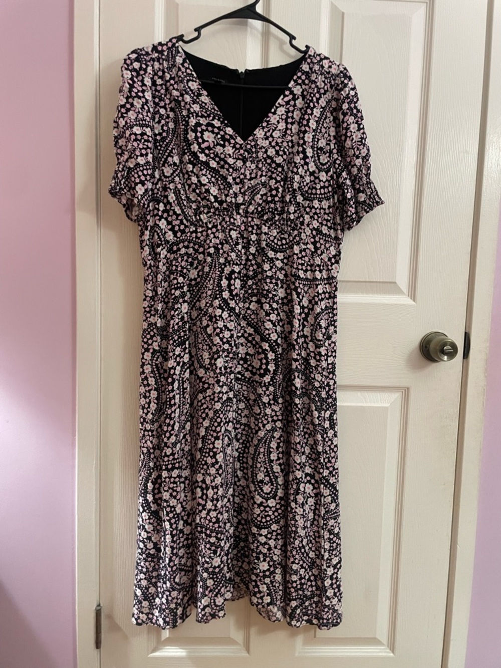 Talbots Black Sundress with Pink Paisley Floral Print